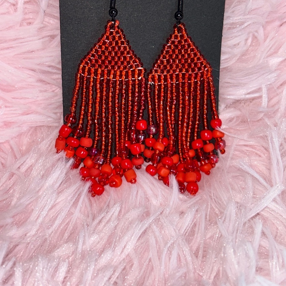 Elegant Red Beaded Earrings